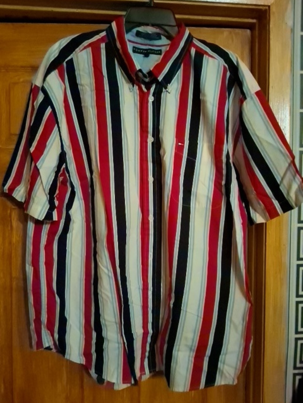 Tommy Hilfiger Red, Navy & White Short-Sleeve Stripe Button-Down Shirt